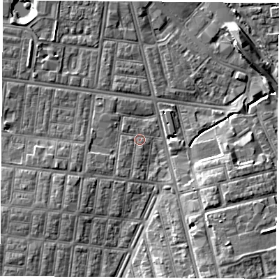 Shaded relief map of the ground around TS13EW, computed from Environment Agency LiDAR. The ground here sits at about 5 m above sea level and falls 8 m across the surrounding 800 m. Surface water reaching this point runs off ground lying to the south-east, 7.4 m higher.