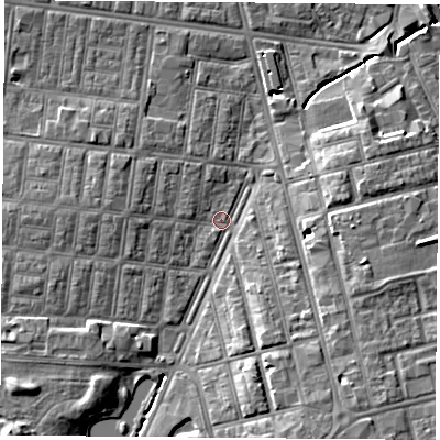 Shaded relief map of the ground around TS13HG, computed from Environment Agency LiDAR. The ground here sits at about 5 m above sea level and falls 9 m across the surrounding 800 m. Surface water reaching this point runs off ground lying to the south-south-east, 6.0 m higher.