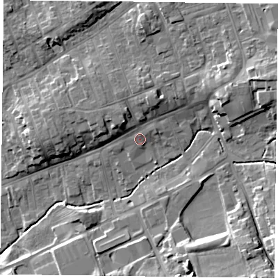 Shaded relief map of the ground around TS146AF, computed from Environment Agency LiDAR. The ground here sits at about 91 m above sea level and falls 15 m across the surrounding 800 m. Surface water reaching this point runs off ground lying to the north-west, 4.8 m higher.