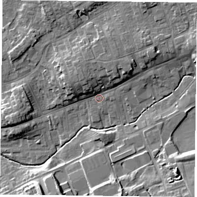 Shaded relief map of the ground around TS146AH, computed from Environment Agency LiDAR. The ground here sits at about 90 m above sea level and falls 17 m across the surrounding 800 m. Surface water reaching this point runs off ground lying to the north-west, 6.1 m higher.