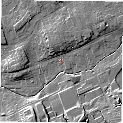 Shaded relief map of the ground around TS146AL, computed from Environment Agency LiDAR. The ground here sits at about 89 m above sea level and falls 17 m across the surrounding 800 m. Surface water reaching this point runs off ground lying to the north, 7.2 m higher.
