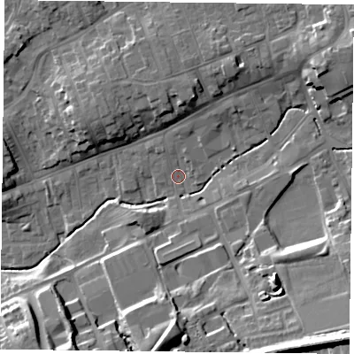 Shaded relief map of the ground around TS146AQ, computed from Environment Agency LiDAR. The ground here sits at about 89 m above sea level and falls 22 m across the surrounding 800 m. Surface water reaching this point runs off ground lying to the south-east, 19.1 m higher.