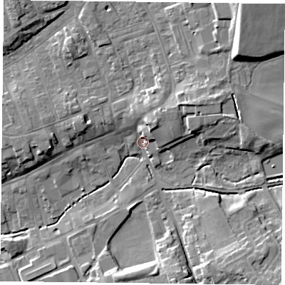 Shaded relief map of the ground around TS146BP, computed from Environment Agency LiDAR. The ground here sits at about 91 m above sea level and falls 18 m across the surrounding 800 m. Surface water reaching this point runs off ground lying to the north-east, 9.1 m higher.