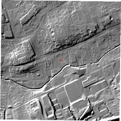Shaded relief map of the ground around TS146GT, computed from Environment Agency LiDAR. The ground here sits at about 88 m above sea level and falls 21 m across the surrounding 800 m. Surface water reaching this point runs off ground lying to the north, 8.0 m higher.