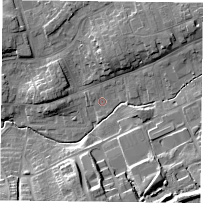 Shaded relief map of the ground around TS146NA, computed from Environment Agency LiDAR. The ground here sits at about 88 m above sea level and falls 21 m across the surrounding 800 m. Surface water reaching this point runs off ground lying to the north-north-east, 8.1 m higher.