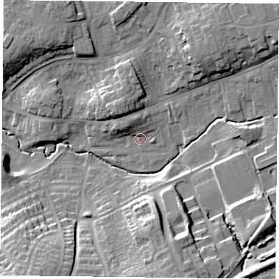 Shaded relief map of the ground around TS146NH, computed from Environment Agency LiDAR. The ground here sits at about 88 m above sea level and falls 21 m across the surrounding 800 m. Surface water reaching this point runs off ground lying to the north-north-west, 4.4 m higher.