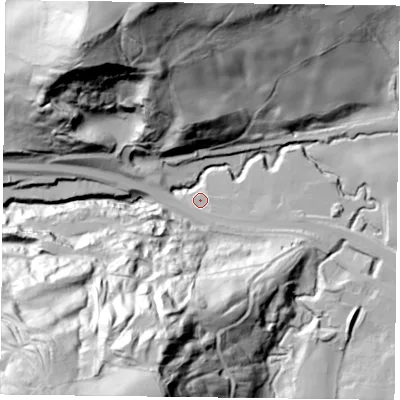 Shaded relief map of the ground around TS146PX, computed from Environment Agency LiDAR. The ground here sits at about 118 m above sea level and falls 100 m across the surrounding 800 m. Surface water reaching this point runs off ground lying to the south-south-west, 91.8 m higher.