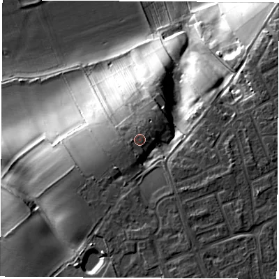 Shaded relief map of the ground around TS159EF, computed from Environment Agency LiDAR. The ground here sits at about 32 m above sea level and falls 29 m across the surrounding 800 m. Surface water reaching this point runs off ground lying to the south-west, 0.7 m higher.