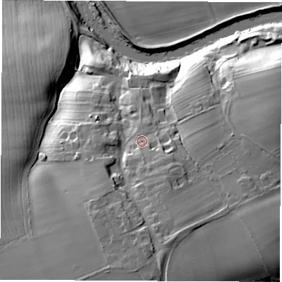 Shaded relief map of the ground around TS159PJ, computed from Environment Agency LiDAR. The ground here sits at about 29 m above sea level and falls 36 m across the surrounding 800 m. Surface water reaching this point runs off ground lying to the south-south-east, 5.4 m higher.