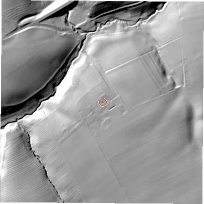 Shaded relief map of the ground around TS159PQ, computed from Environment Agency LiDAR. The ground here sits at about 31 m above sea level and falls 34 m across the surrounding 800 m. Surface water reaching this point runs off ground lying to the south-east, 4.4 m higher.