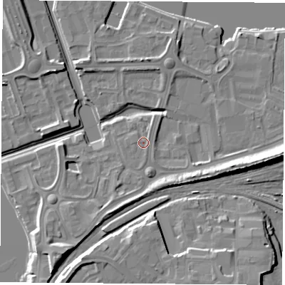 Shaded relief map of the ground around TS176BS, computed from Environment Agency LiDAR. The ground here sits at about 5 m above sea level and falls 11 m across the surrounding 800 m. Surface water reaching this point runs off ground lying to the south-east, 4.4 m higher.