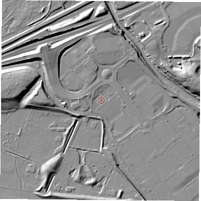 Shaded relief map of the ground around TS177BQ, computed from Environment Agency LiDAR. The ground here sits at about 3 m above sea level and falls 13 m across the surrounding 800 m. Surface water reaching this point runs off ground lying to the north-west, 1.7 m higher.