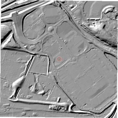 Shaded relief map of the ground around TS177BS, computed from Environment Agency LiDAR. The ground here sits at about 2 m above sea level and falls 13 m across the surrounding 800 m. Surface water reaching this point runs off ground lying to the north-west, 9.1 m higher.