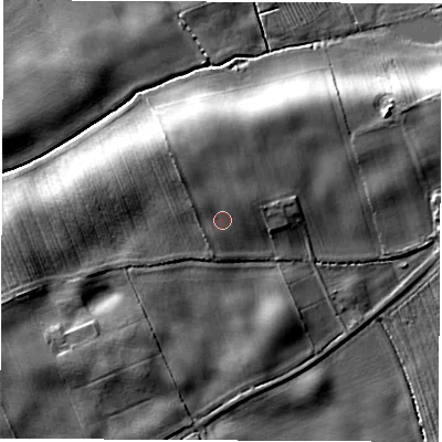 Shaded relief map of the ground around TS211PY, computed from Environment Agency LiDAR. The ground here sits at about 53 m above sea level and falls 11 m across the surrounding 800 m. Surface water reaching this point runs off ground lying to the north-west, 3.8 m higher.