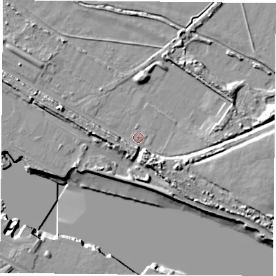 Shaded relief map of the ground around TS21SE, computed from Environment Agency LiDAR. The ground here sits at about 2 m above sea level and falls 13 m across the surrounding 800 m. Surface water reaching this point runs off ground lying to the west-north-west, 7.8 m higher.