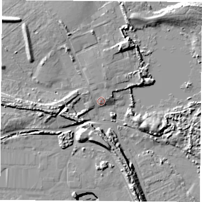 Shaded relief map of the ground around TS234HE, computed from Environment Agency LiDAR. The ground here sits at about 5 m above sea level and falls 13 m across the surrounding 800 m. Surface water reaching this point runs off ground lying to the north-west, 2.1 m higher.