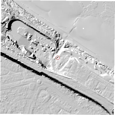 Shaded relief map of the ground around TS240AG, computed from Environment Agency LiDAR. The ground here sits at about 11 m above sea level and falls 28 m across the surrounding 800 m. Surface water reaching this point runs off ground lying to the east-south-east, 7.5 m higher.