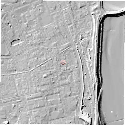 Shaded relief map of the ground around TS247HZ, computed from Environment Agency LiDAR. The ground here sits at about 6 m above sea level and falls 15 m across the surrounding 800 m. Surface water reaching this point runs off ground lying to the south-west, 2.0 m higher.