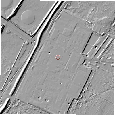 Shaded relief map of the ground around TS252DD, computed from Environment Agency LiDAR. The ground here sits at about 4 m above sea level and falls 16 m across the surrounding 800 m. The ground contributing surface water to this point lies to the north-west.