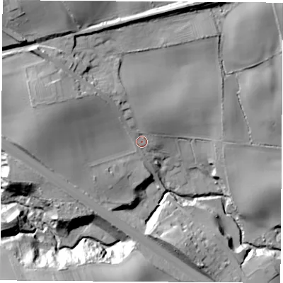 Shaded relief map of the ground around TS274SD, computed from Environment Agency LiDAR. The ground here sits at about 99 m above sea level and falls 41 m across the surrounding 800 m. Surface water reaching this point runs off ground lying to the north-north-west, 10.3 m higher.