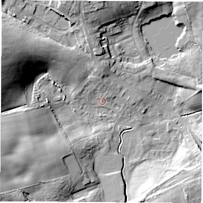 Shaded relief map of the ground around TS285AJ, computed from Environment Agency LiDAR. The ground here sits at about 118 m above sea level and falls 27 m across the surrounding 800 m. Surface water reaching this point runs off ground lying to the west-north-west, 24.9 m higher.