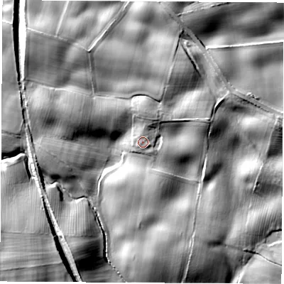 Shaded relief map of the ground around TS285NG, computed from Environment Agency LiDAR. The ground here sits at about 133 m above sea level and falls 26 m across the surrounding 800 m. Surface water reaching this point runs off ground lying to the north-north-east, 4.5 m higher.
