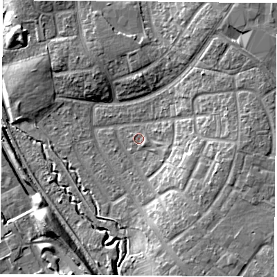 Shaded relief map of the ground around TS37PW, computed from Environment Agency LiDAR. The ground here sits at about 11 m above sea level and falls 12 m across the surrounding 800 m. Surface water reaching this point runs off ground lying to the south-east, 1.1 m higher.