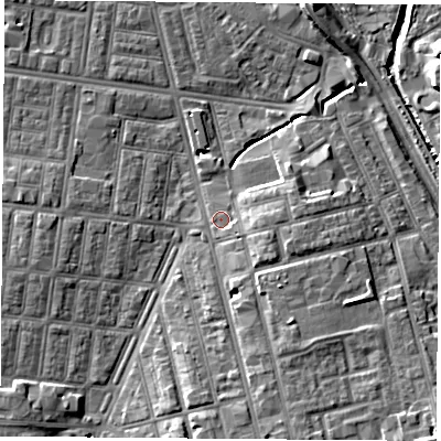 Shaded relief map of the ground around TS42EP, computed from Environment Agency LiDAR. The ground here sits at about 6 m above sea level and falls 10 m across the surrounding 800 m. Surface water reaching this point runs off ground lying to the south-south-east, 5.1 m higher.