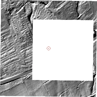 Shaded relief map of the ground around TS60PZ, computed from Environment Agency LiDAR. and falls 42 m across the surrounding 800 m.