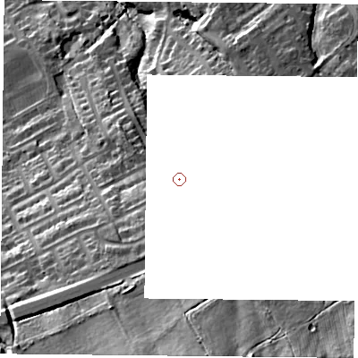 Shaded relief map of the ground around TS60QA, computed from Environment Agency LiDAR. and falls 41 m across the surrounding 800 m.