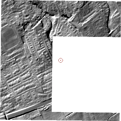 Shaded relief map of the ground around TS60QD, computed from Environment Agency LiDAR. and falls 39 m across the surrounding 800 m.