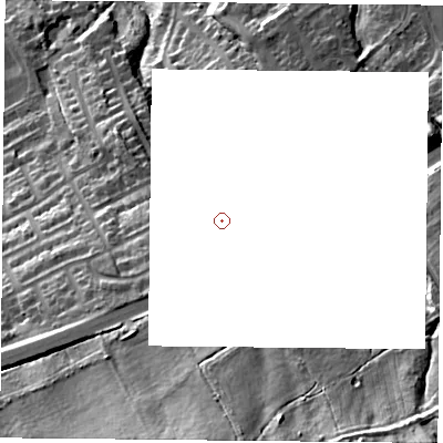 Shaded relief map of the ground around TS60ST, computed from Environment Agency LiDAR. and falls 43 m across the surrounding 800 m.
