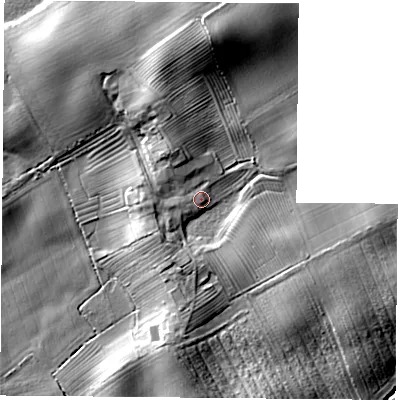 Shaded relief map of the ground around TS70NU, computed from Environment Agency LiDAR. The ground here sits at about 81 m above sea level and falls 18 m across the surrounding 800 m. Surface water reaching this point runs off ground lying to the north-west, 4.8 m higher.