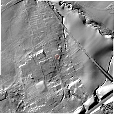 Shaded relief map of the ground around TS78AL, computed from Environment Agency LiDAR. The ground here sits at about 38 m above sea level and falls 28 m across the surrounding 800 m. Surface water reaching this point runs off ground lying to the west-south-west, 0.9 m higher.