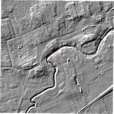 Shaded relief map of the ground around TS95BH, computed from Environment Agency LiDAR. The ground here sits at about 67 m above sea level and falls 7 m across the surrounding 800 m. Surface water reaching this point runs off ground lying to the south-south-west, 0.7 m higher.