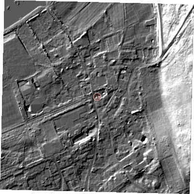 Shaded relief map of the ground around TW107AD, computed from Environment Agency LiDAR. The ground here sits at about 6 m above sea level and falls 31 m across the surrounding 800 m. Surface water reaching this point runs off ground lying to the east-south-east, 21.9 m higher.