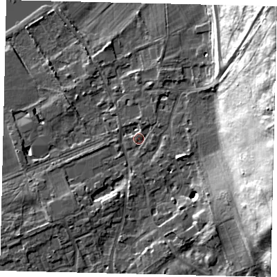 Shaded relief map of the ground around TW107AJ, computed from Environment Agency LiDAR. The ground here sits at about 7 m above sea level and falls 35 m across the surrounding 800 m. Surface water reaching this point runs off ground lying to the north-north-east, 1.3 m higher.