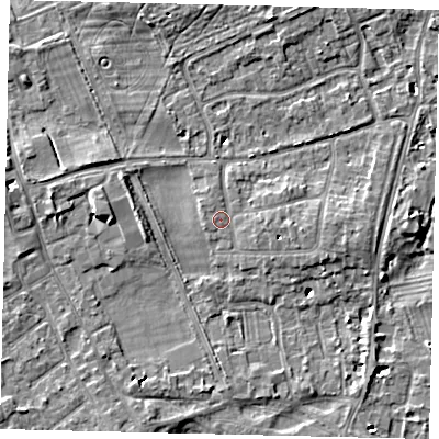 Shaded relief map of the ground around TW107BY, computed from Environment Agency LiDAR. The ground here sits at about 8 m above sea level and falls 5 m across the surrounding 800 m. Surface water reaching this point runs off ground lying to the east, 1.1 m higher.