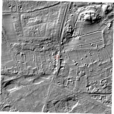 Shaded relief map of the ground around TW107DB, computed from Environment Agency LiDAR. The ground here sits at about 7 m above sea level and falls 8 m across the surrounding 800 m. Surface water reaching this point runs off ground lying to the south-south-east, 1.7 m higher.