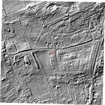 Shaded relief map of the ground around TW107EJ, computed from Environment Agency LiDAR. The ground here sits at about 8 m above sea level and falls 5 m across the surrounding 800 m. Surface water reaching this point runs off ground lying to the east-south-east, 0.6 m higher.