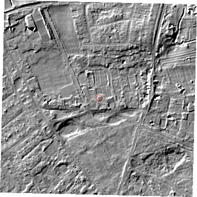Shaded relief map of the ground around TW107JG, computed from Environment Agency LiDAR. The ground here sits at about 8 m above sea level and falls 6 m across the surrounding 800 m. Surface water reaching this point runs off ground lying to the north-east, 0.7 m higher.