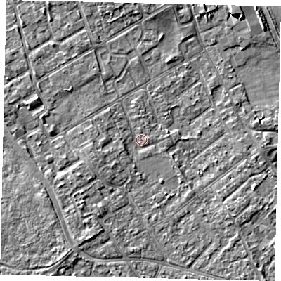 Shaded relief map of the ground around TW107NH, computed from Environment Agency LiDAR. The ground here sits at about 7 m above sea level and falls 6 m across the surrounding 800 m. Surface water reaching this point runs off ground lying to the south-east, 2.1 m higher.