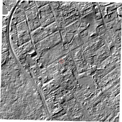 Shaded relief map of the ground around TW107NJ, computed from Environment Agency LiDAR. The ground here sits at about 8 m above sea level and falls 6 m across the surrounding 800 m. Surface water reaching this point runs off ground lying to the south, 1.0 m higher.