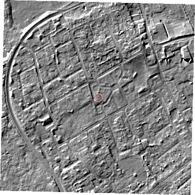 Shaded relief map of the ground around TW107NU, computed from Environment Agency LiDAR. The ground here sits at about 8 m above sea level and falls 5 m across the surrounding 800 m. Surface water reaching this point runs off ground lying to the north-east, 0.5 m higher.