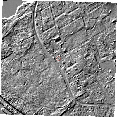 Shaded relief map of the ground around TW107NW, computed from Environment Agency LiDAR. The ground here sits at about 8 m above sea level and falls 6 m across the surrounding 800 m. Surface water reaching this point runs off ground lying to the south-east, 1.7 m higher.