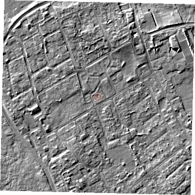 Shaded relief map of the ground around TW107NY, computed from Environment Agency LiDAR. The ground here sits at about 7 m above sea level and falls 4 m across the surrounding 800 m. Surface water reaching this point runs off ground lying to the south-south-west, 2.3 m higher.