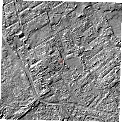 Shaded relief map of the ground around TW107UJ, computed from Environment Agency LiDAR. The ground here sits at about 8 m above sea level and falls 6 m across the surrounding 800 m. Surface water reaching this point runs off ground lying to the south-south-west, 3.3 m higher.