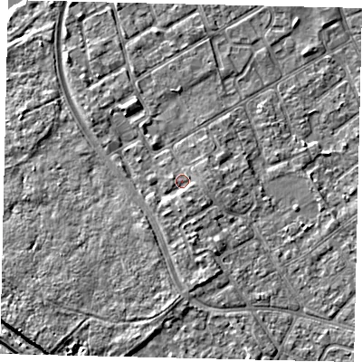Shaded relief map of the ground around TW107UL, computed from Environment Agency LiDAR. The ground here sits at about 8 m above sea level and falls 6 m across the surrounding 800 m. Surface water reaching this point runs off ground lying to the east-south-east, 1.1 m higher.