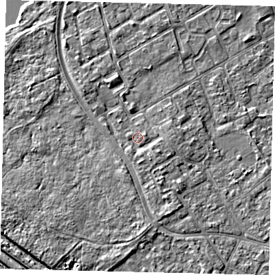 Shaded relief map of the ground around TW107UW, computed from Environment Agency LiDAR. The ground here sits at about 8 m above sea level and falls 6 m across the surrounding 800 m. Surface water reaching this point runs off ground lying to the south-south-east, 1.7 m higher.
