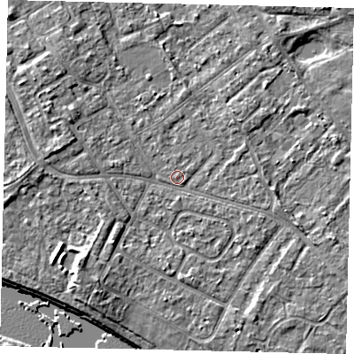 Shaded relief map of the ground around TW107YL, computed from Environment Agency LiDAR. The ground here sits at about 7 m above sea level and falls 7 m across the surrounding 800 m. Surface water reaching this point runs off ground lying to the south-west, 3.2 m higher.
